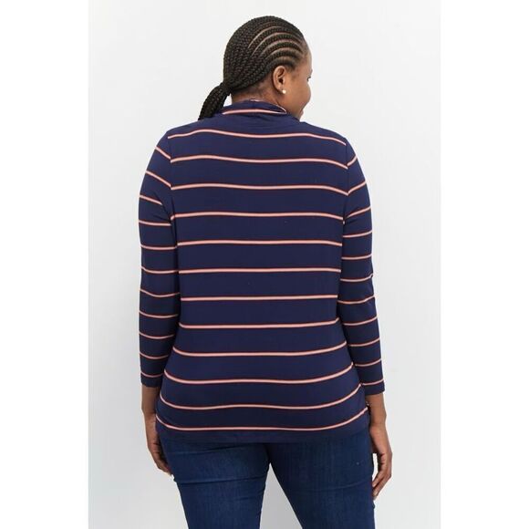 Market & Spruce Navy Stripe High Neck Long Sleeve Top Blouse Size XL Petite NWT - Picture 5 of 12